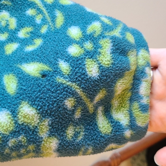 Vintage L.L. Bean Fleece Jacket Sweater Green and Blue Floral Full Zip - Picture 9 of 12